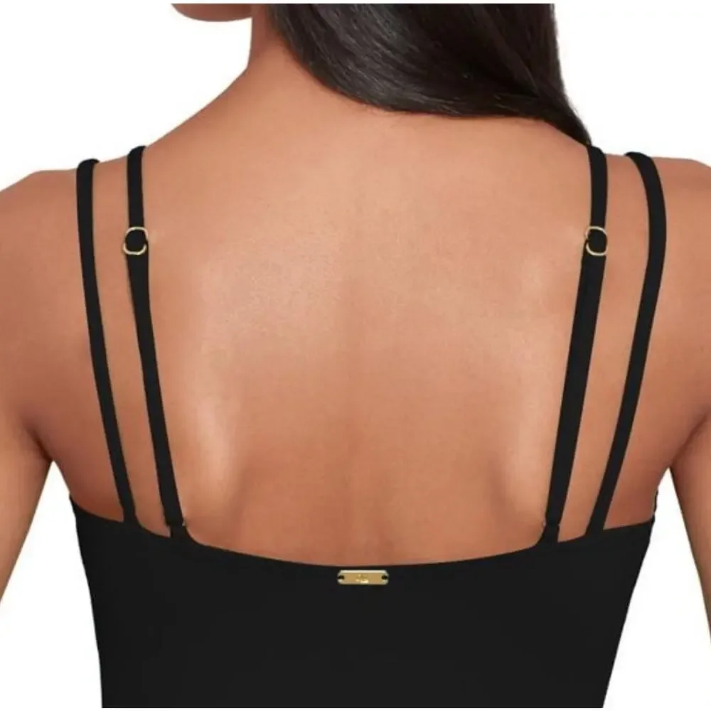 LAUREN RALPH LAUREN Double Strap Twist Tankini Top Size 4 Black Underwire NWT